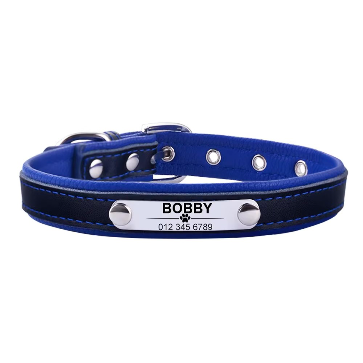 Adjustable Dog Collar - Stiched Two Tone  Leather Personalized  Collars Bandanas YAG Boutique