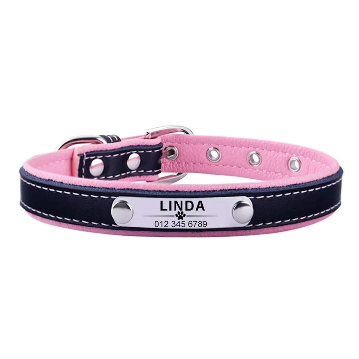 Adjustable Dog Collar - Stiched Two Tone  Leather Personalized  Collars Bandanas YAG Boutique