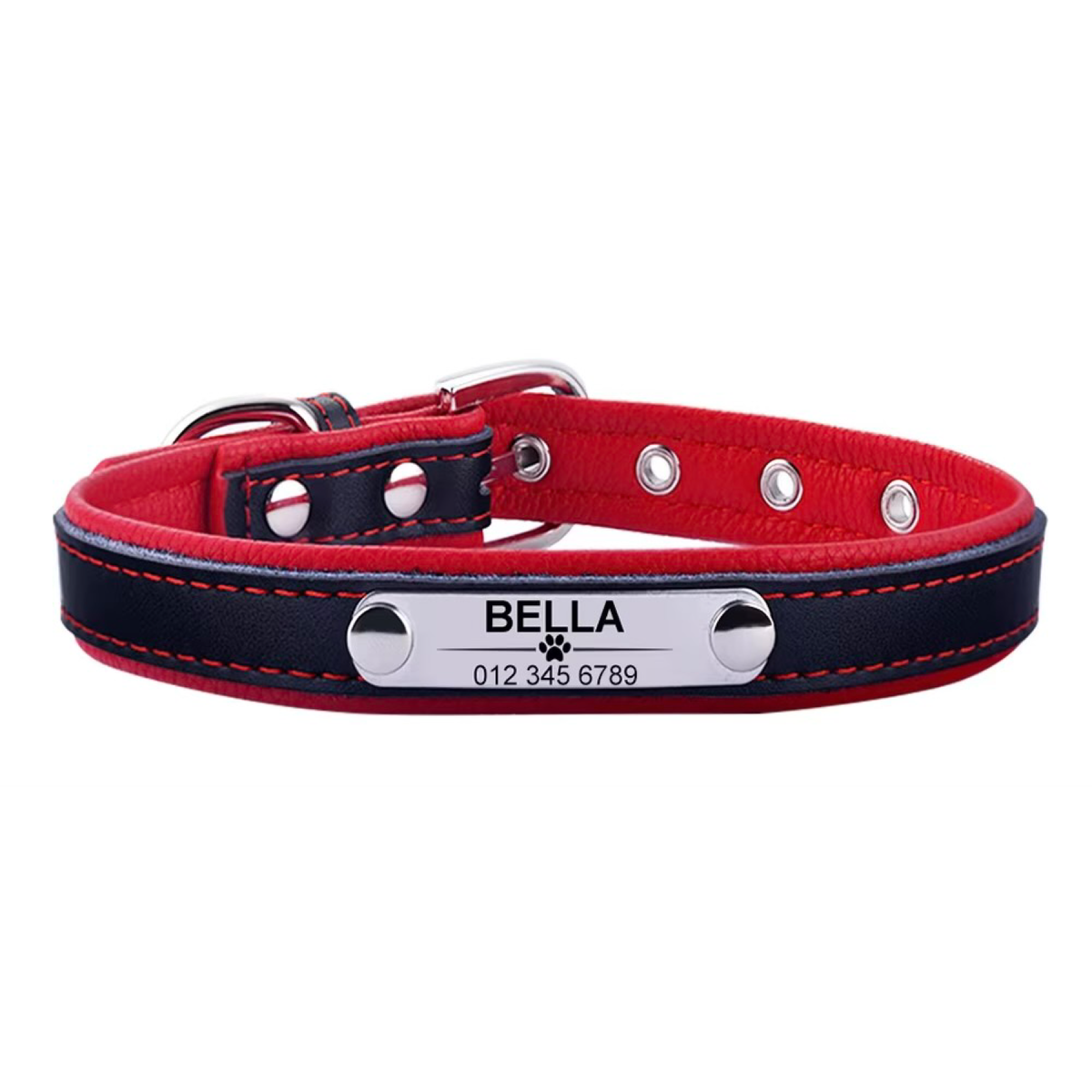 Adjustable Dog Collar - Stiched Two Tone  Leather Personalized  Collars Bandanas YAG Boutique