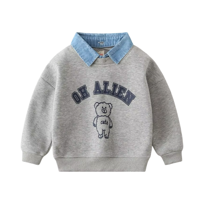 Bear Alien Sweater with Denim Collar  kids clothing YAG Boutique