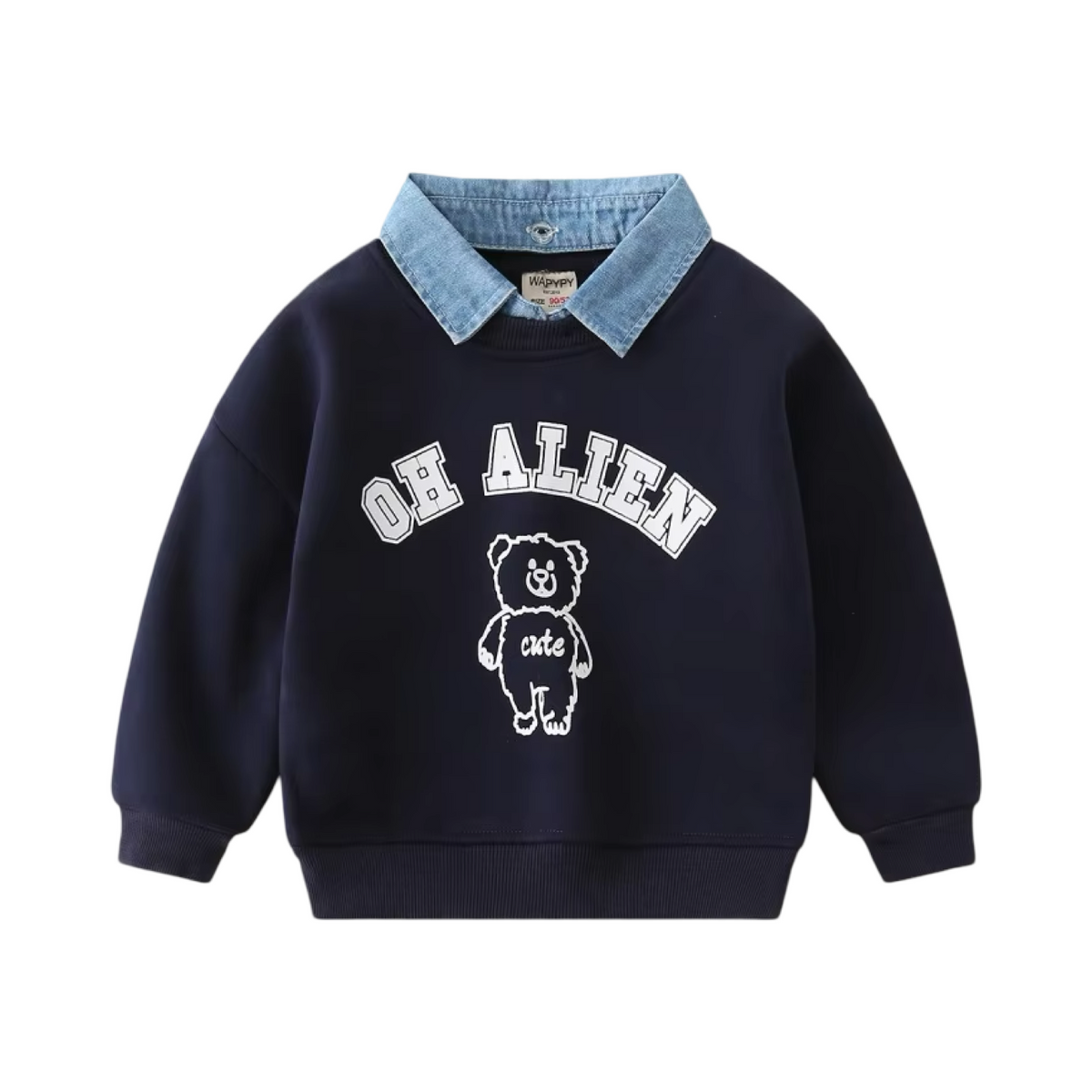 Bear Alien Sweater with Denim Collar  kids clothing YAG Boutique