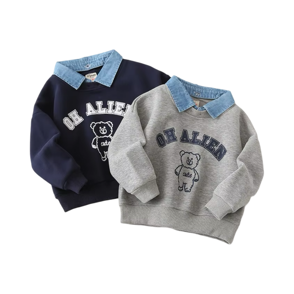 Bear Alien Sweater with Denim Collar  kids clothing YAG Boutique