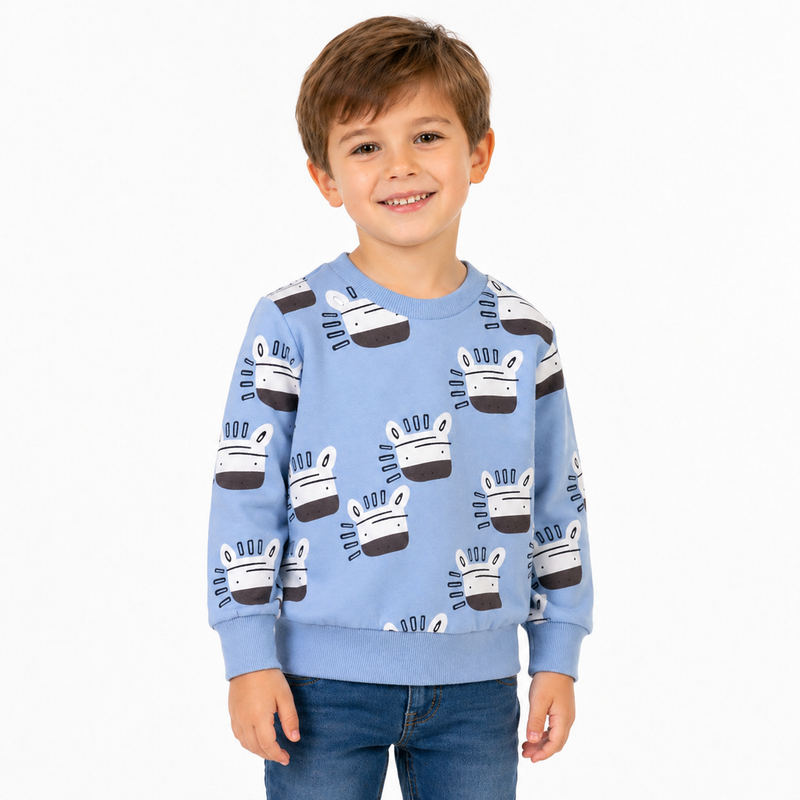 Kids Blue Zebra Print Crewneck Jumper  kids clothing YAG Boutique