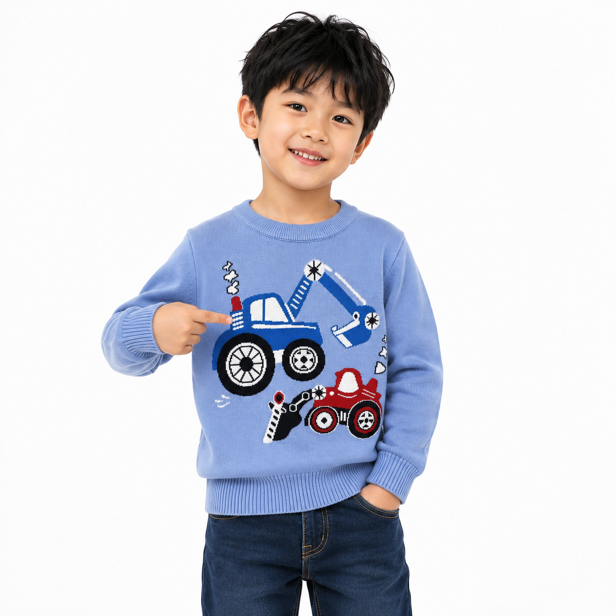 Kids Construction Digger & Tractor Knitted Jumper  kids clothing YAG Boutique