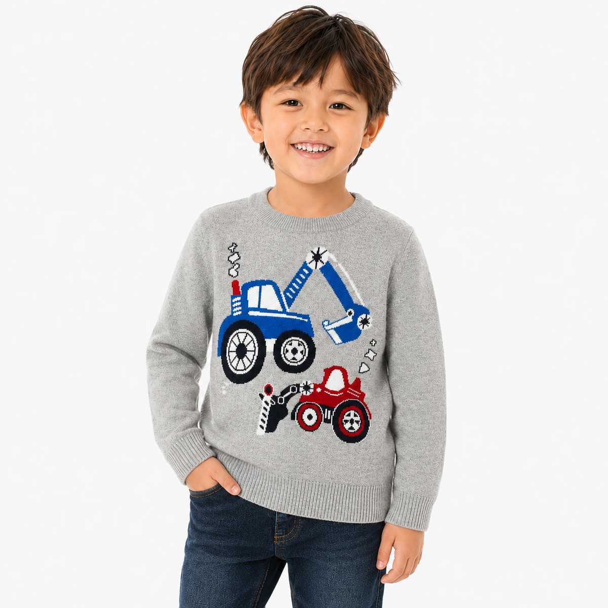 Kids Construction Digger & Tractor Knitted Jumper  kids clothing YAG Boutique