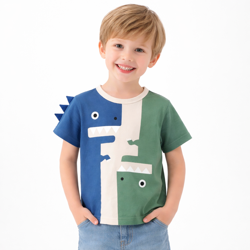 Kids Dinosaur Color Block T-Shirt  kids clothing YAG Boutique