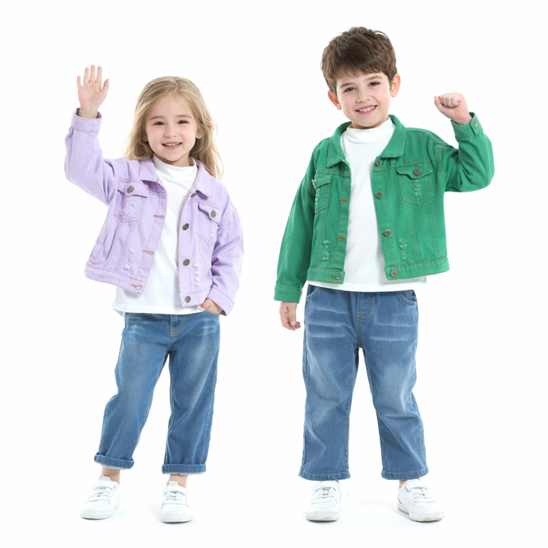 Kids Distressed Colour Denim Jacket  kids clothing YAG Boutique