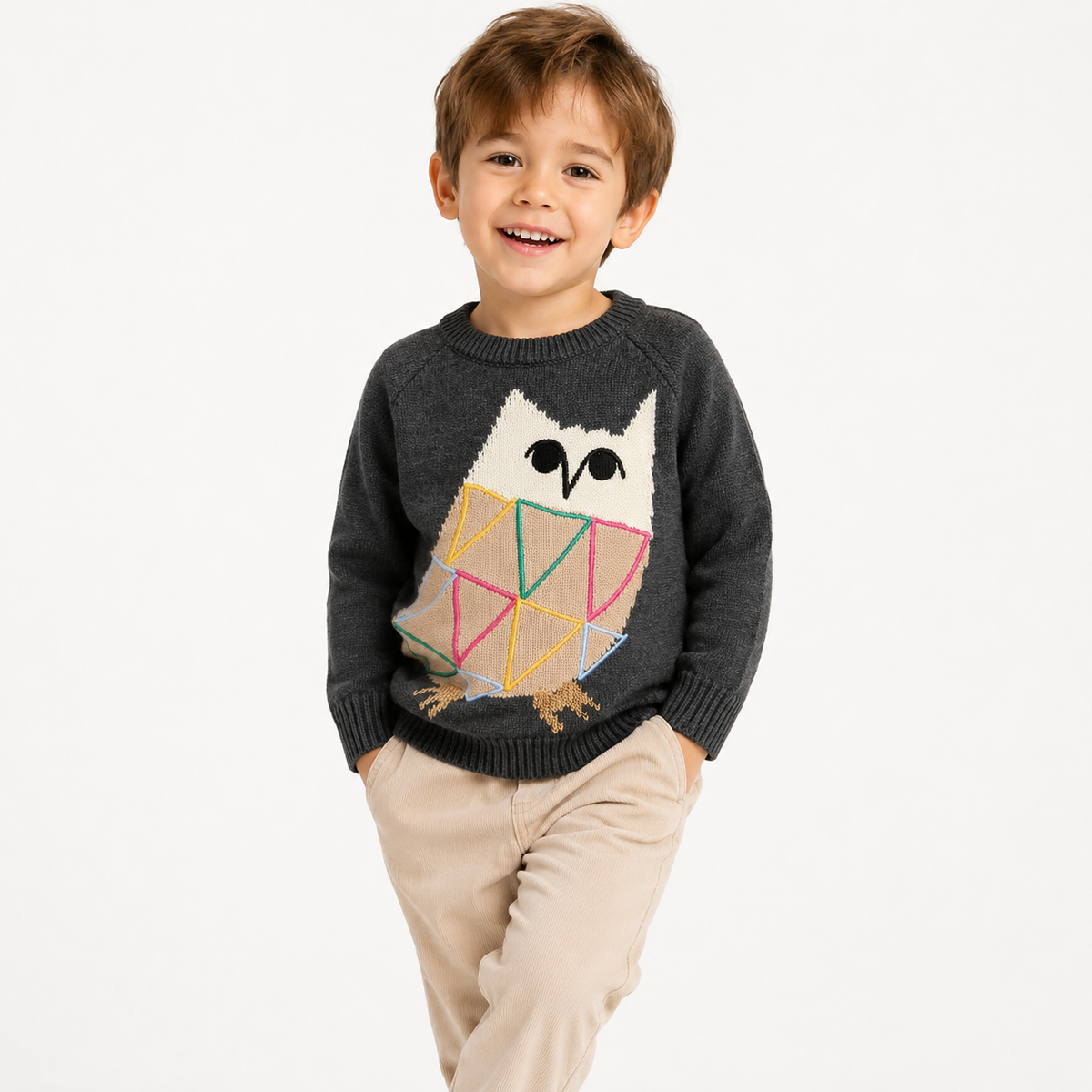 Kids Geometric Owl Knit Jumper  kids clothing YAG Boutique