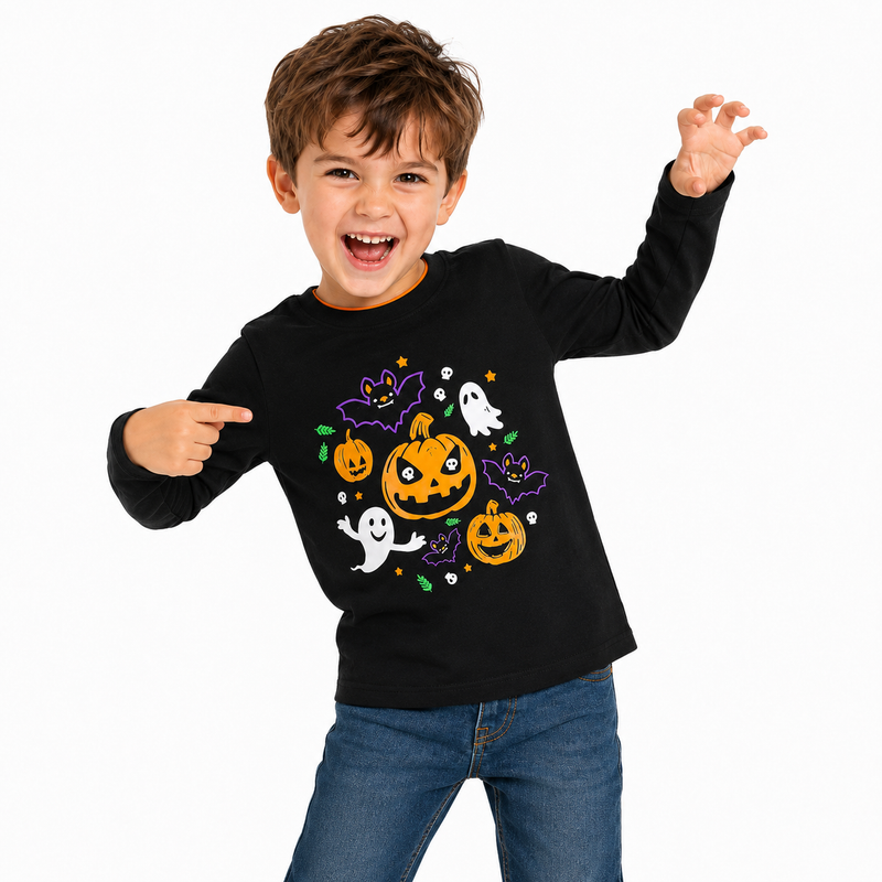 Kids Glow-In-The-Dark Halloween Long Sleeve T-Shirt  kids clothing YAG Boutique