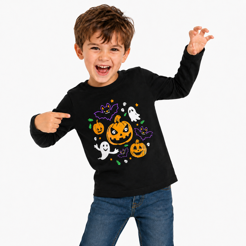 Kids Glow-In-The-Dark Halloween Long Sleeve T-Shirt  kids clothing YAG Boutique