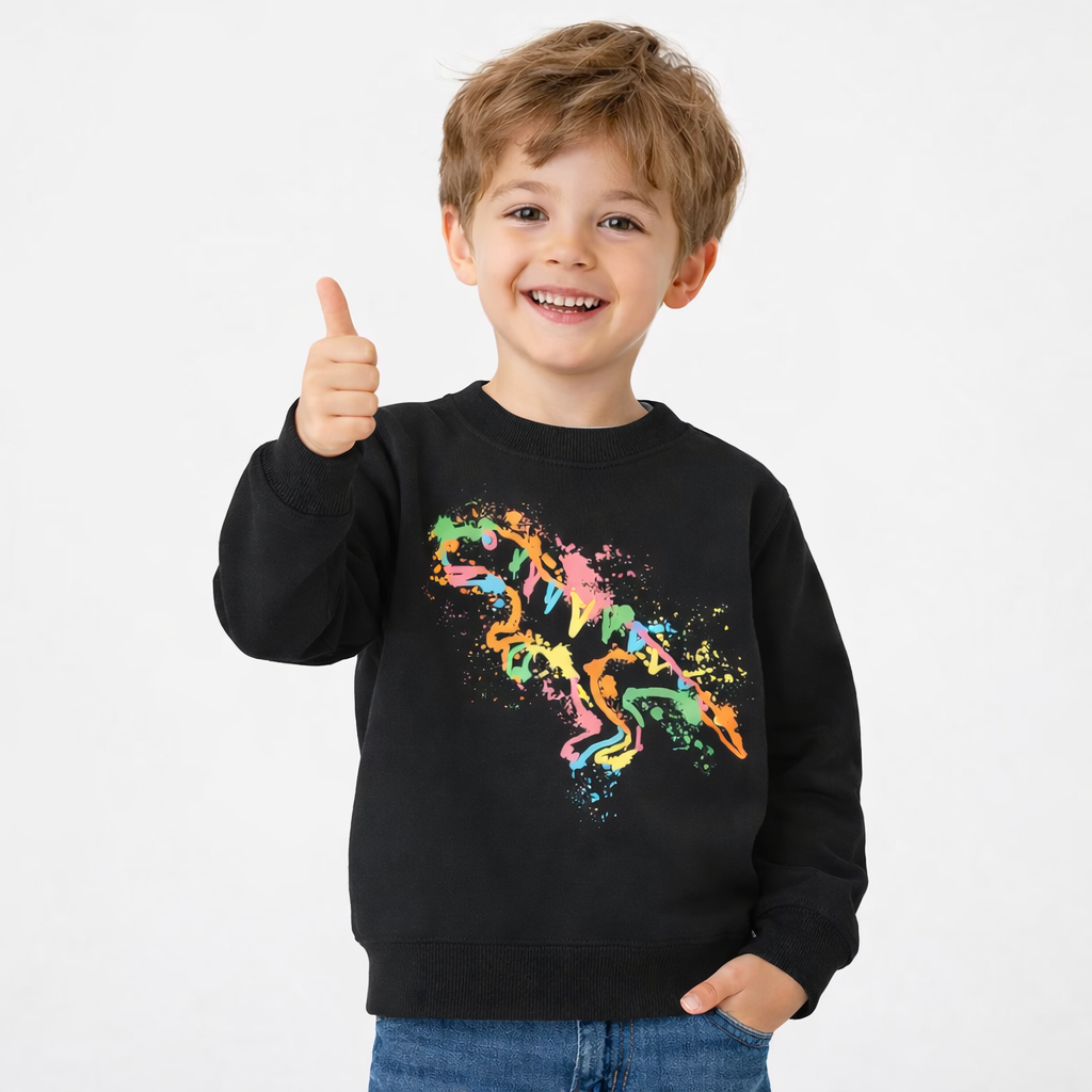 Kids Neon Splatter T-Rex Sweatshirt  kids clothing YAG Boutique