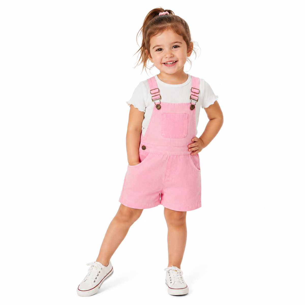Kids Soft Colorblock Denim Dungaree Shorts