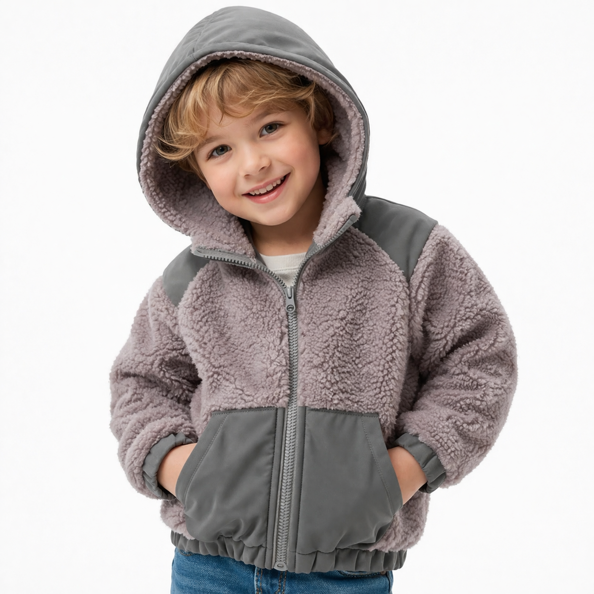 Kids Sherpa Fleece Hooded Jacket  kids clothing YAG Boutique