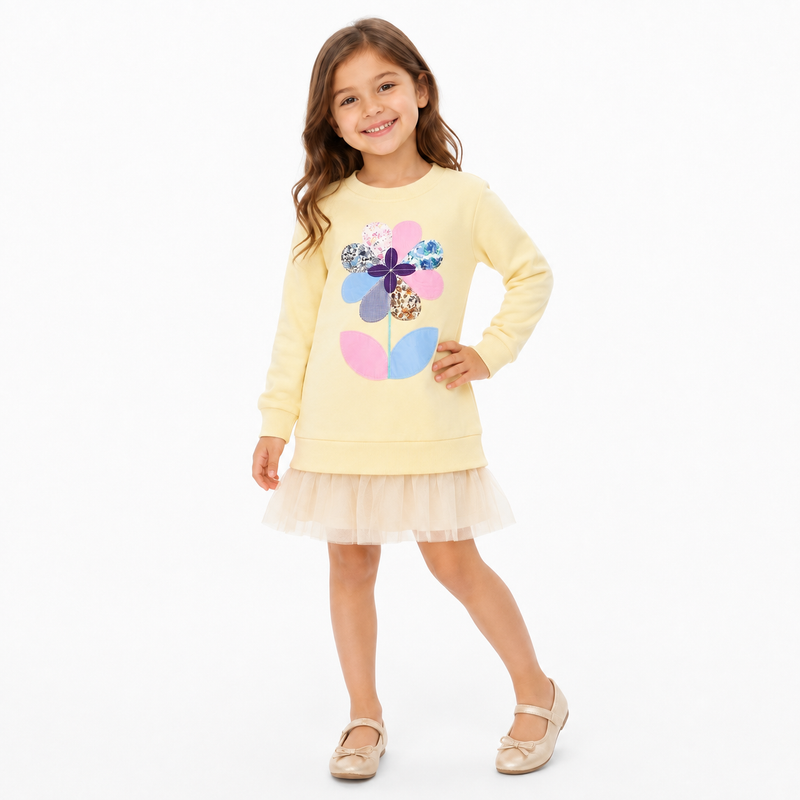 Lightweight Pastel Floral Patchwork Tunic Dress with Tulle Hem  girls clothing YAG Boutique
