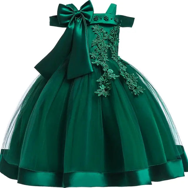 Luxury Princess & Party Dress Embroidery Silk with Bow & Flower for Grils 3-10Y Yesy All Goods
