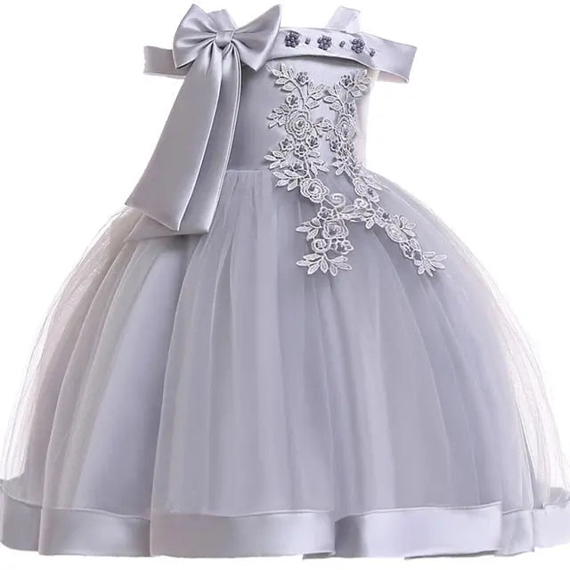 Luxury Princess & Party Dress Embroidery Silk with Bow & Flower for Grils 3-10Y Yesy All Goods