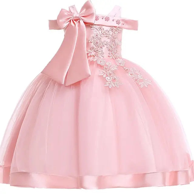Luxury Princess & Party Dress Embroidery Silk with Bow & Flower for Grils 3-10Y Yesy All Goods
