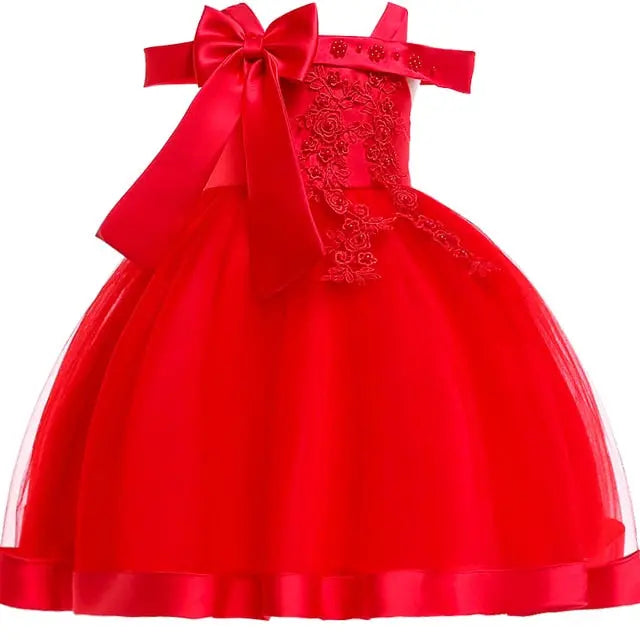 Luxury Princess & Party Dress Embroidery Silk with Bow & Flower for Grils 3-10Y Yesy All Goods