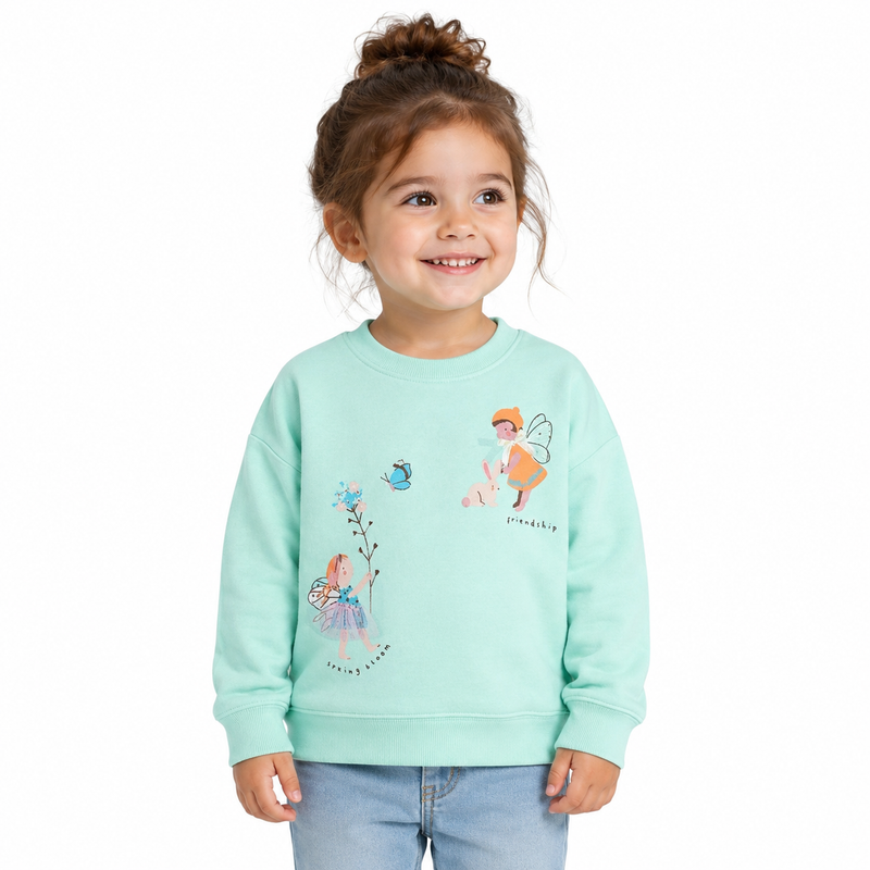 Mint Green Girls Fairy & Butterfly Crewneck Jumper  girls clothing YAG Boutique