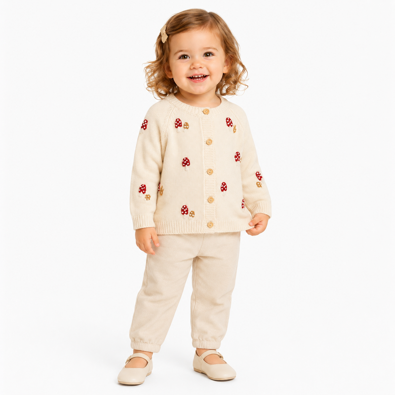 Mushroom Embroidered Baby Cardigan  kids clothing YAG Boutique