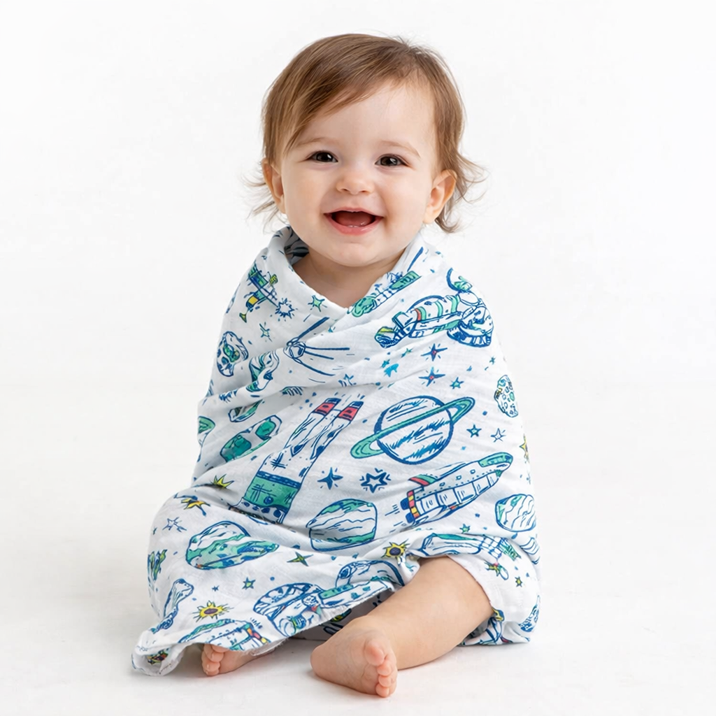 Oragnic Cotton Swaddle Wrap - Space Rocket   YAG Boutique