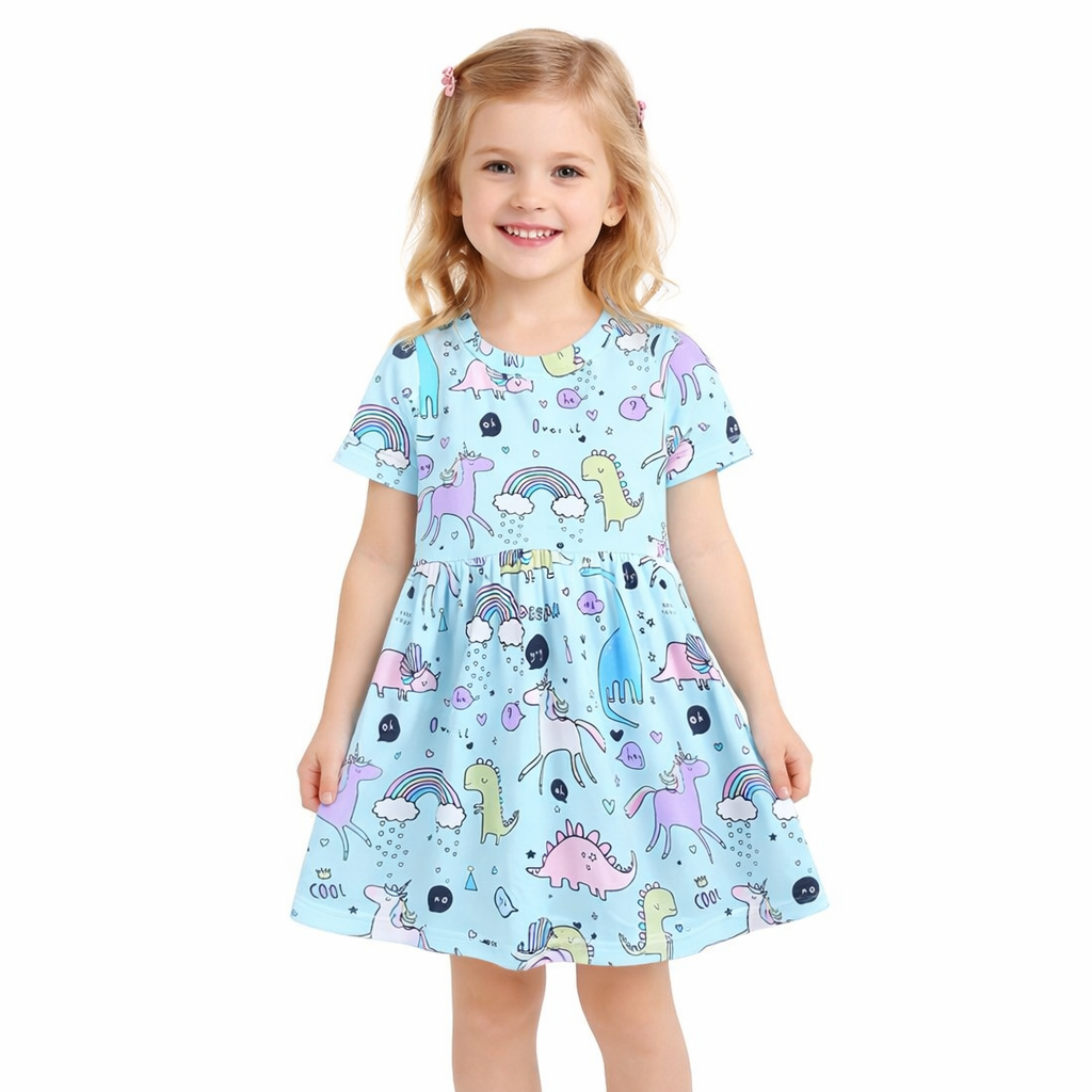 Pastel Unicorn & Dinosaur Rainbow Dress for Girls  girls clothing YAG Boutique