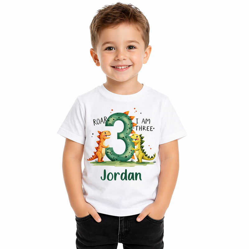 Personalised Kids Dino Birthday T-Shirt  kids clothing YAG Boutique