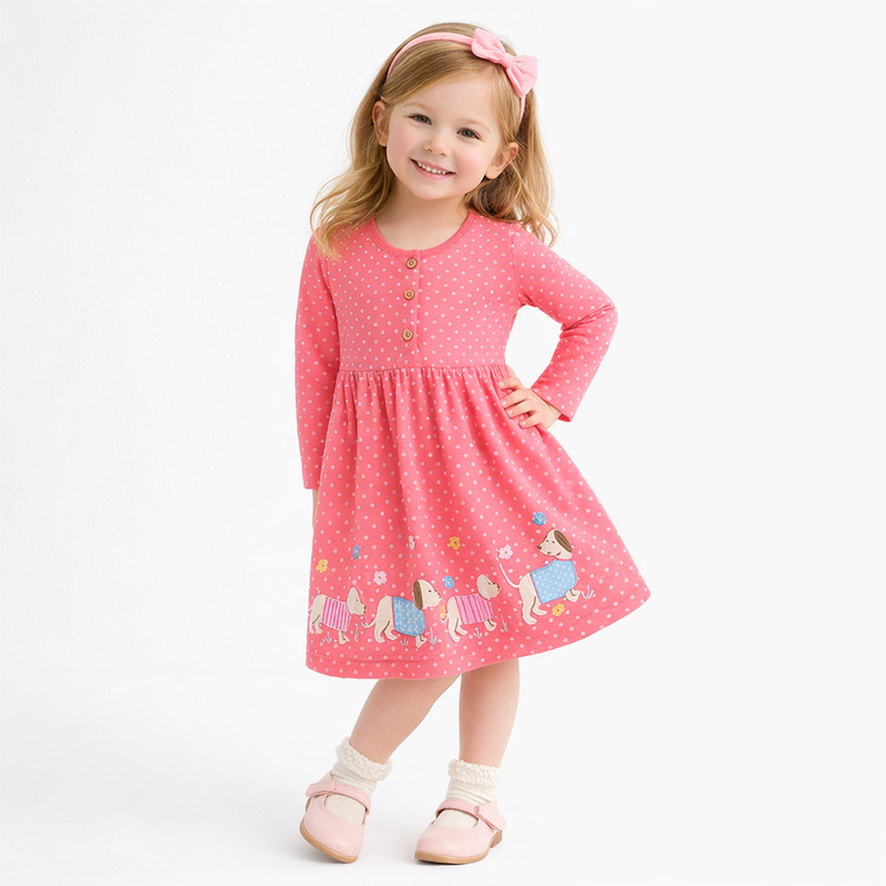 Pink Polka Dot Puppy Smock Dress  girls clothing YAG Boutique