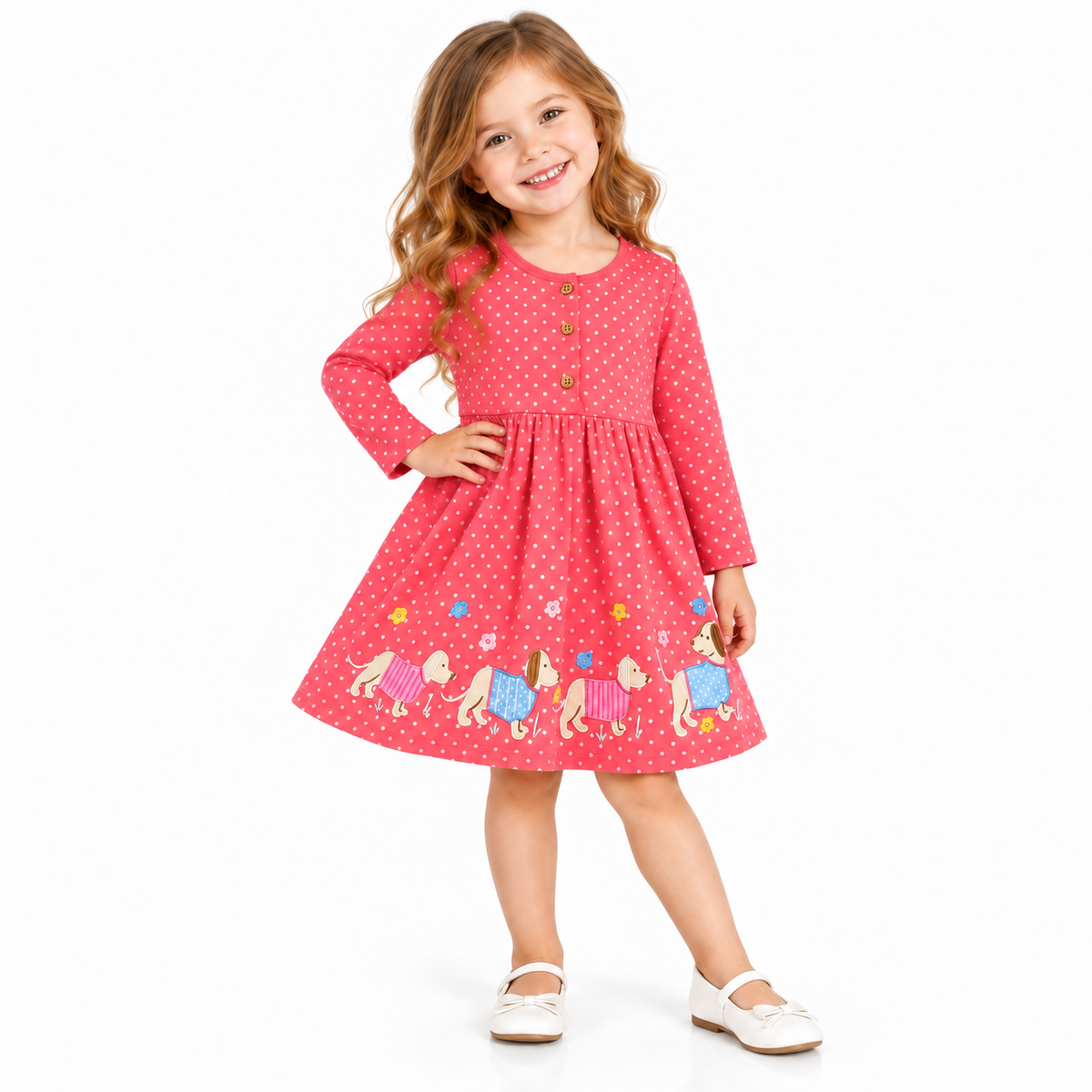 Pink Polka Dot Puppy Smock Dress  girls clothing YAG Boutique