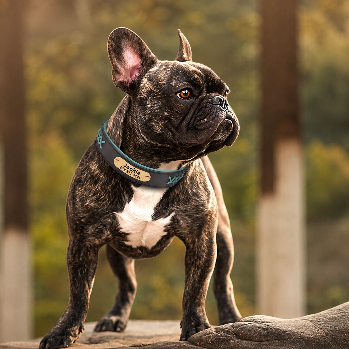 Premium Personalized PU Leather Dog Collar with Engraved Brass ID Plate  pet accessories YAG Boutique