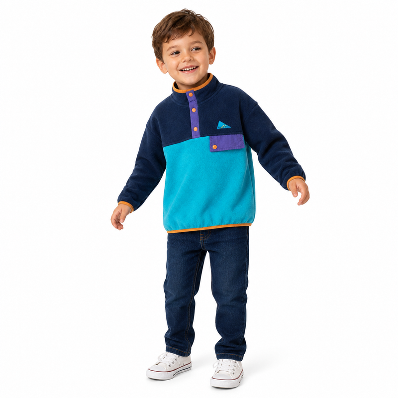 Retro Color-Block Quarter-Snap Fleece Pullover  kids clothing YAG Boutique