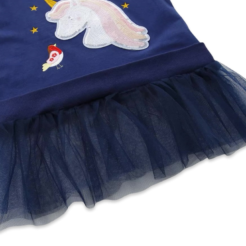 Girls Navy Blue Unicorn Sequined Sweatshirt Tulle Dress  girls clothing YAG Boutique