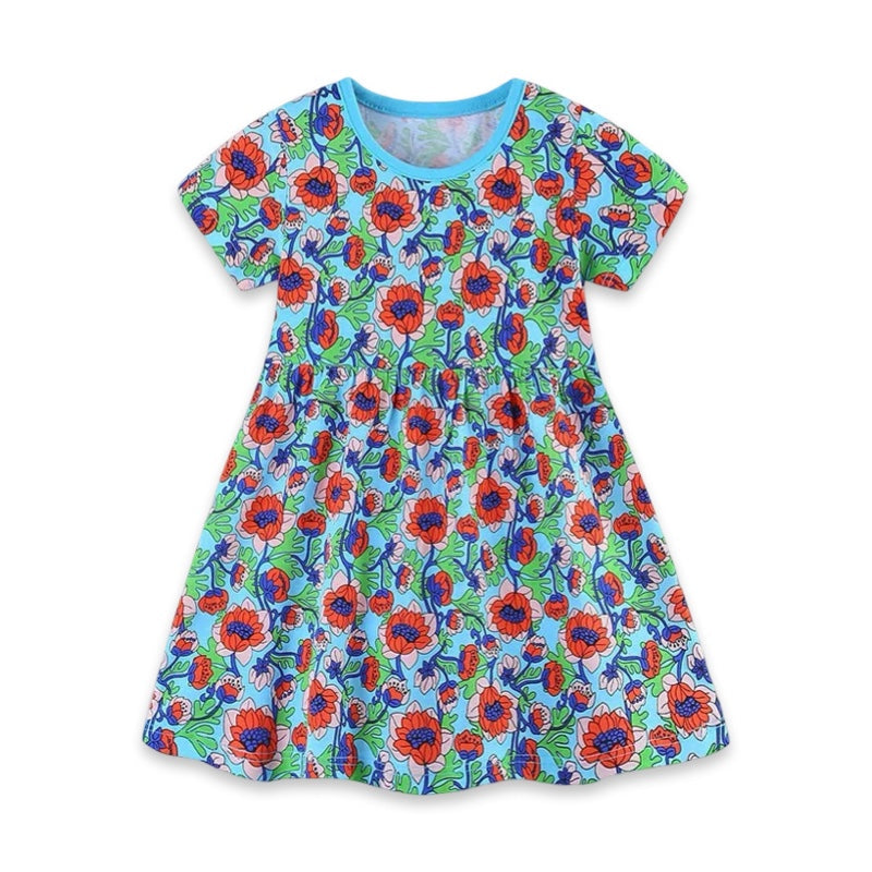 Vibrant Blue Floral Kids Summer Dress  girls clothing YAG Boutique