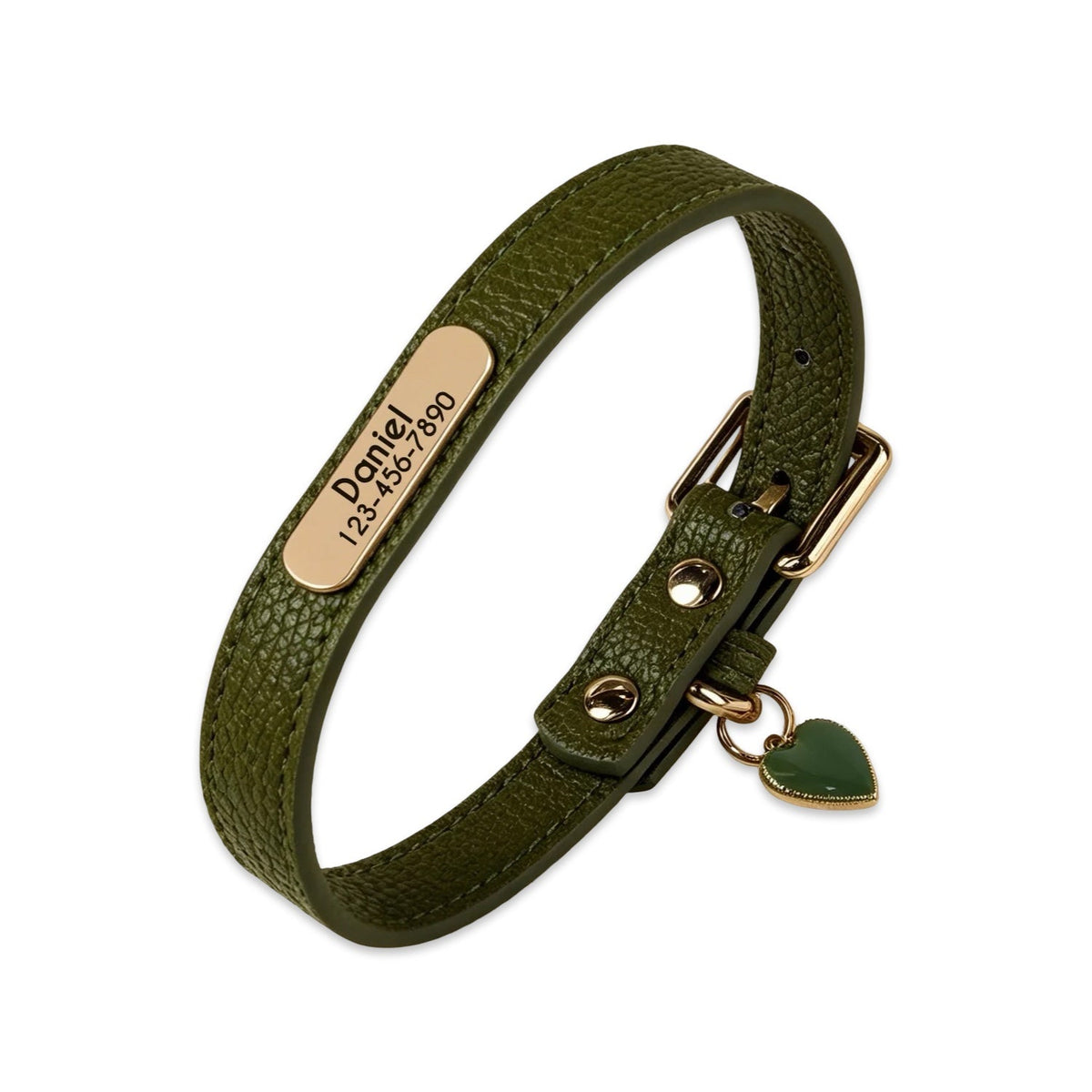 Personalised Leather Dog Collar with Engraved Gold ID Name Tag Plate & Charm  pet accessories YAG Boutique