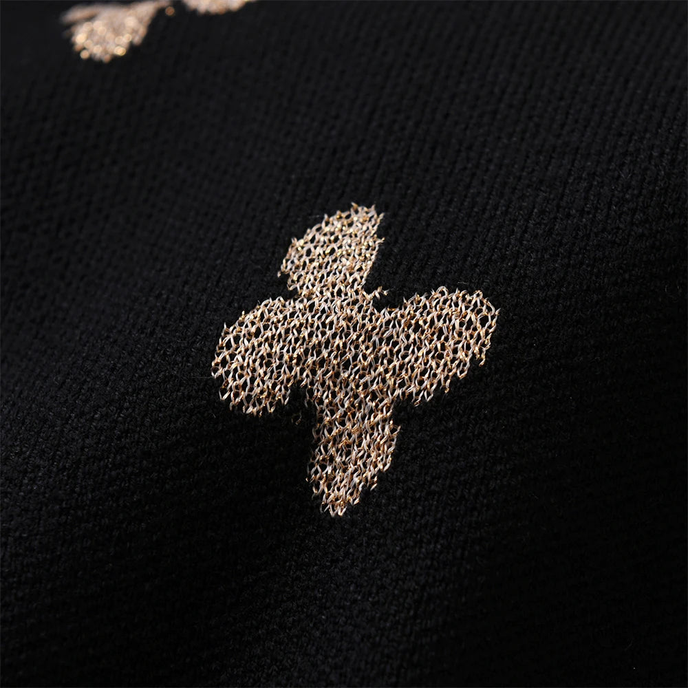 Girls Black Knit Sweater Dress with Metallic Gold Bow & Ruffles  girls clothing YAG Boutique
