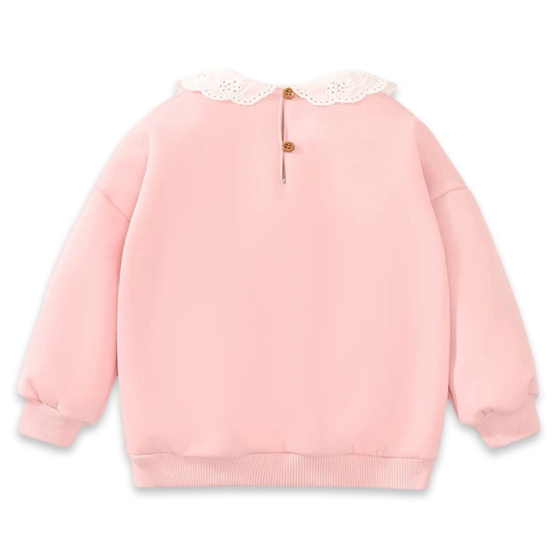Girls' Fleece-Lined Sweatshirt with Vintage Lace Peter Pan Collar  girls clothing YAG Boutique