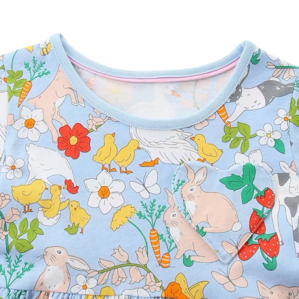 Girls Light Blue Farm Animals A-Line Casual Summer Dress  girls clothing YAG Boutique