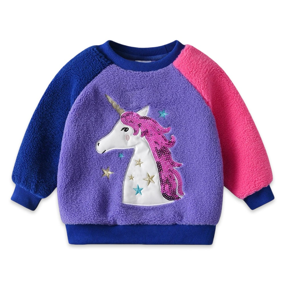 Girls Unicorn Color-Block Plush Jumper  girls clothing YAG Boutique