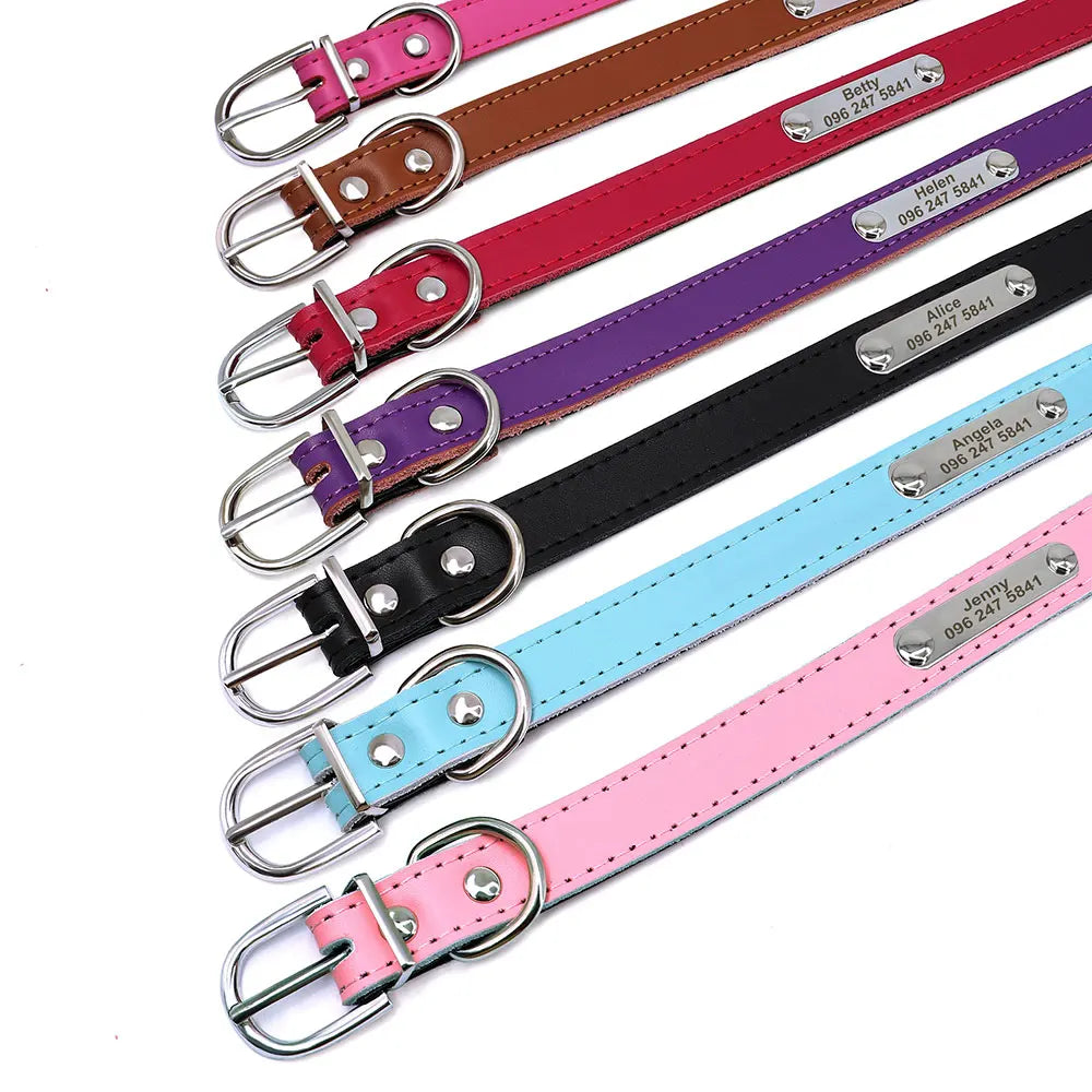 Adjustable Dog Collar - Stiched Two Tone  Leather Personalized  Collars Bandanas YAG Boutique