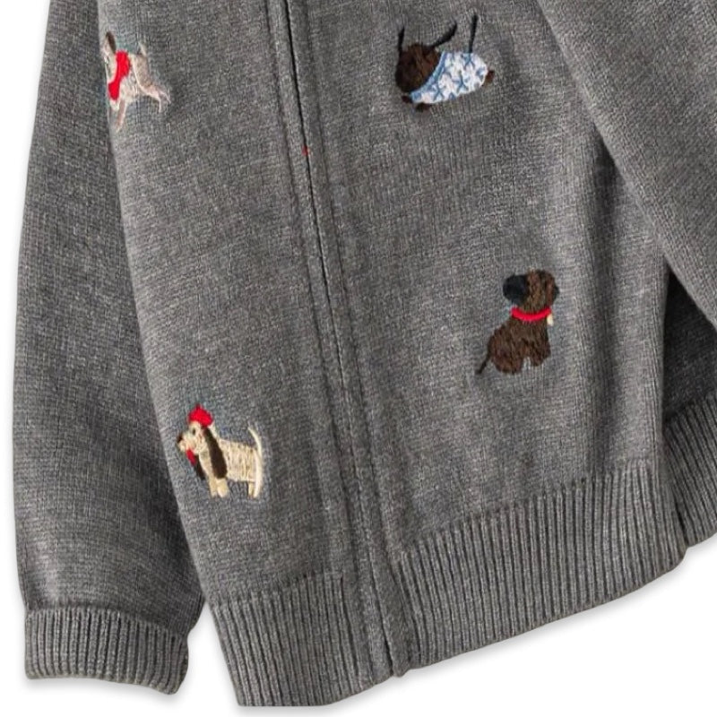 Toddler Embroidered Puppy Fleece-Lined Knit Zip Jacket  kids clothing YAG Boutique