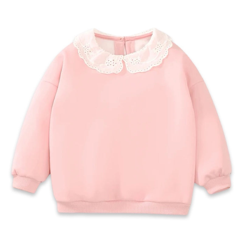 Girls' Fleece-Lined Sweatshirt with Vintage Lace Peter Pan Collar  girls clothing YAG Boutique