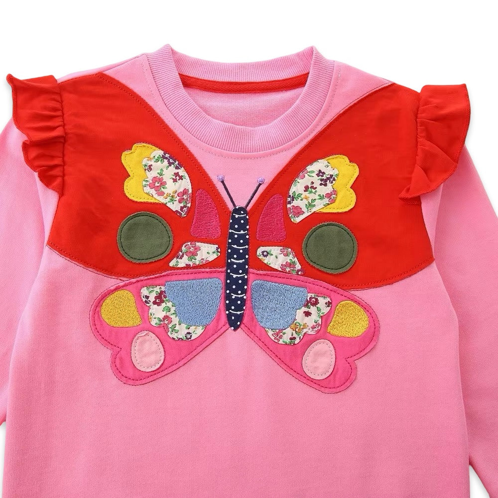 Girls' Butterfly Patchwork Sweatshirt with Ruffle Shoulder Detail  girls clothing YAG Boutique