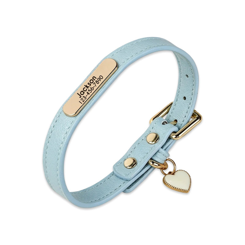 Personalised Leather Dog Collar with Engraved Gold ID Name Tag Plate & Charm  pet accessories YAG Boutique