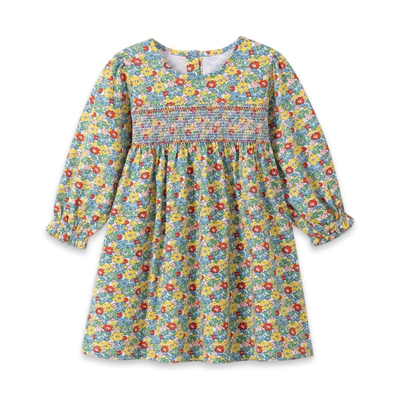 Girls Long Sleeve Floral Smocked Dress  girls clothing YAG Boutique