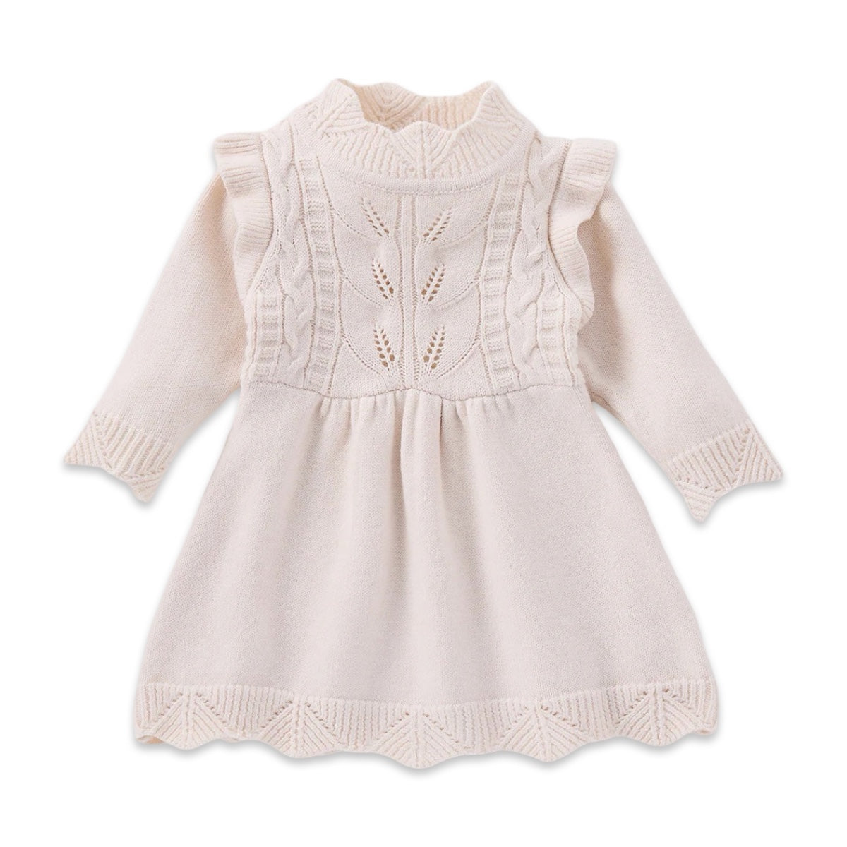 Cozy Cable-Knit Flutter Sleeve Baby Dress