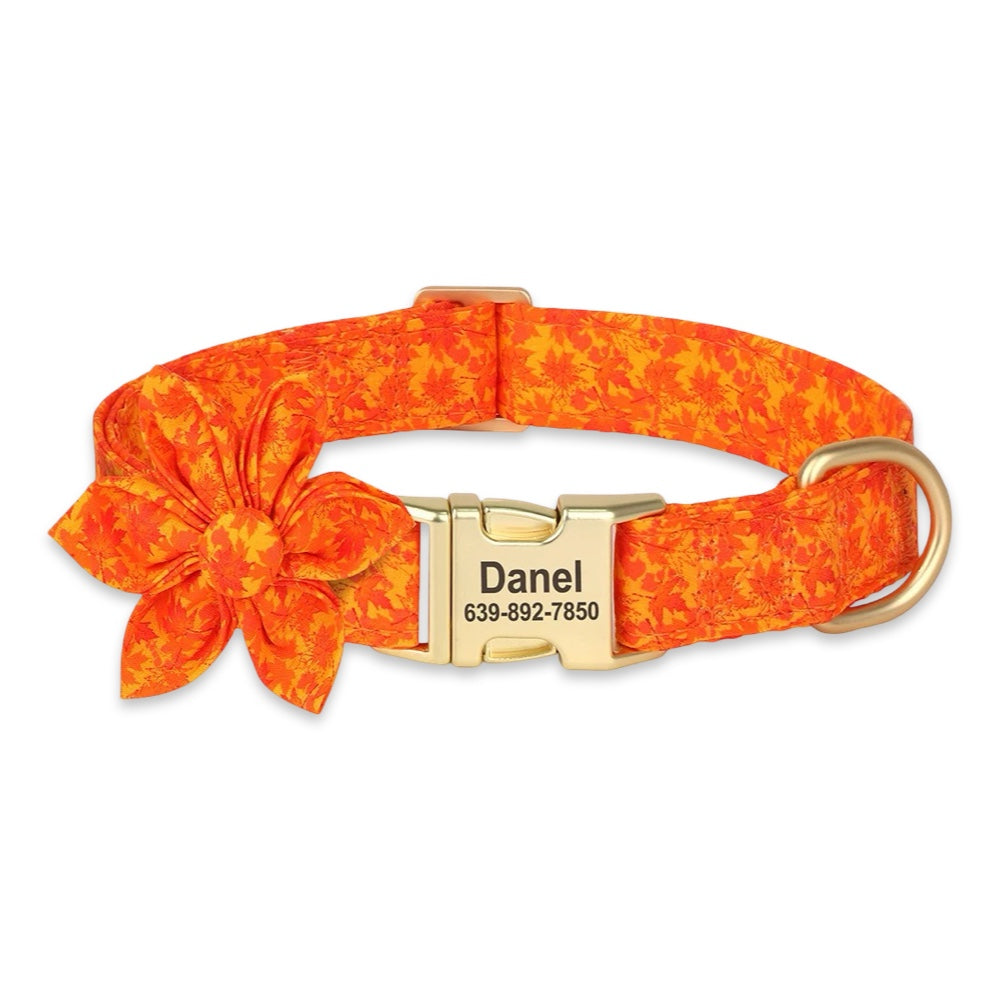 Personalized Engraved Dog Collar with Bow Flower  pet accessories YAG Boutique