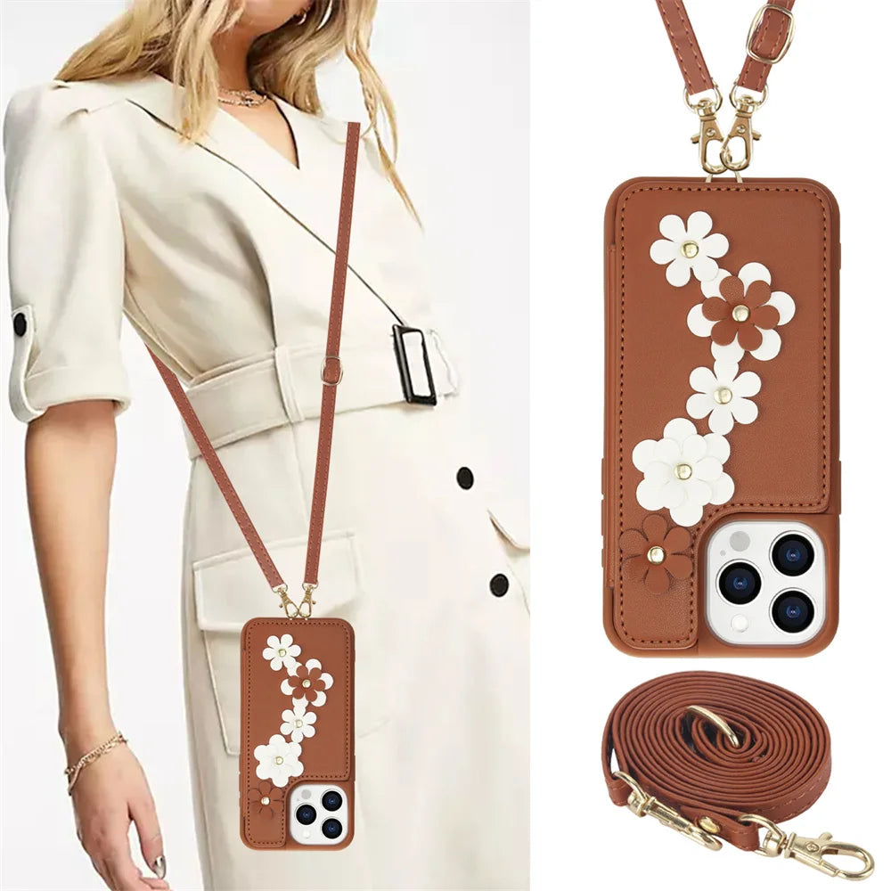 Floral Crossbody Wallet iPhone Case with Strap & Card Holder for iPhone 14 - 17 Series  iPhone Cases YAG Boutique
