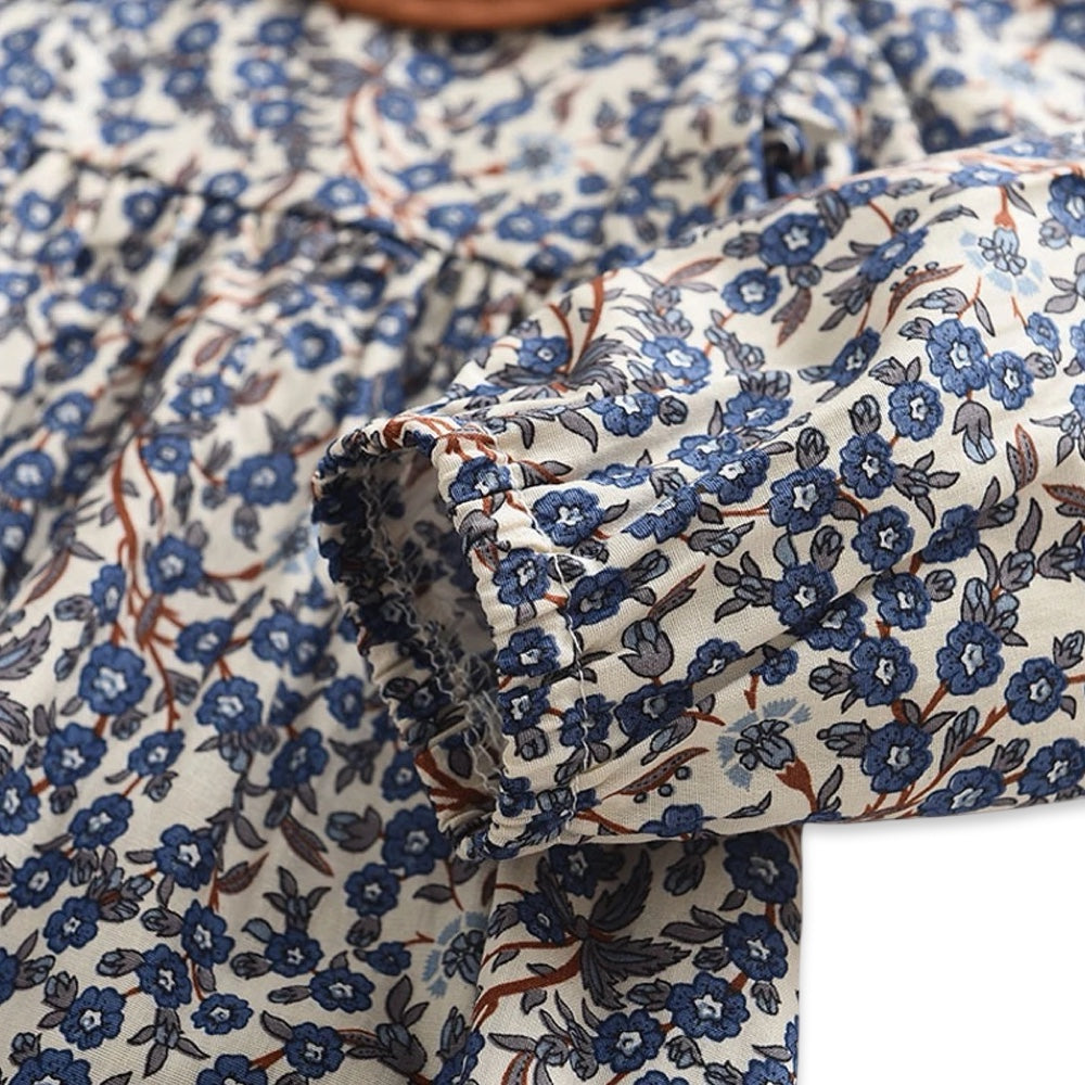 Vintage Floral Long Sleeve Toddler Dress with Peter Pan Ruffle Collar