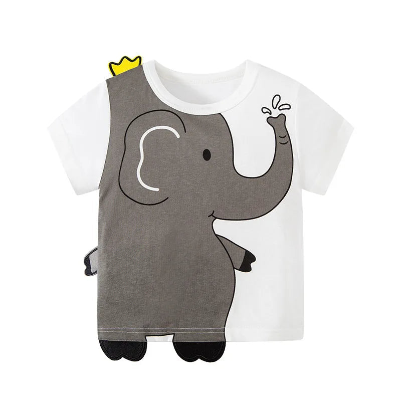 Cute Cartoon Animal Kids T-Shirt – Elephant & Crocodile Print  kids clothing YAG Boutique