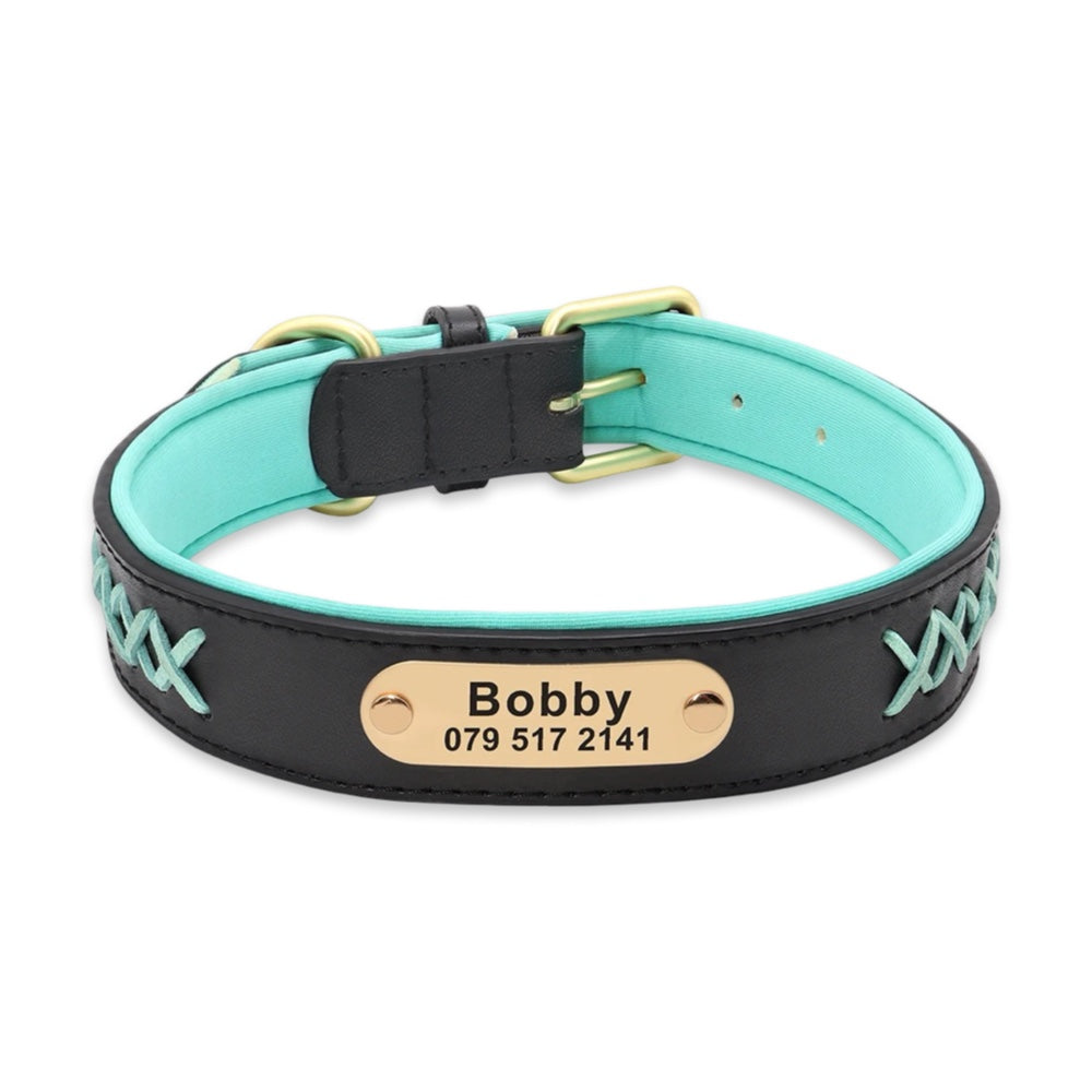 Premium Personalized PU Leather Dog Collar with Engraved Brass ID Plate  pet accessories YAG Boutique
